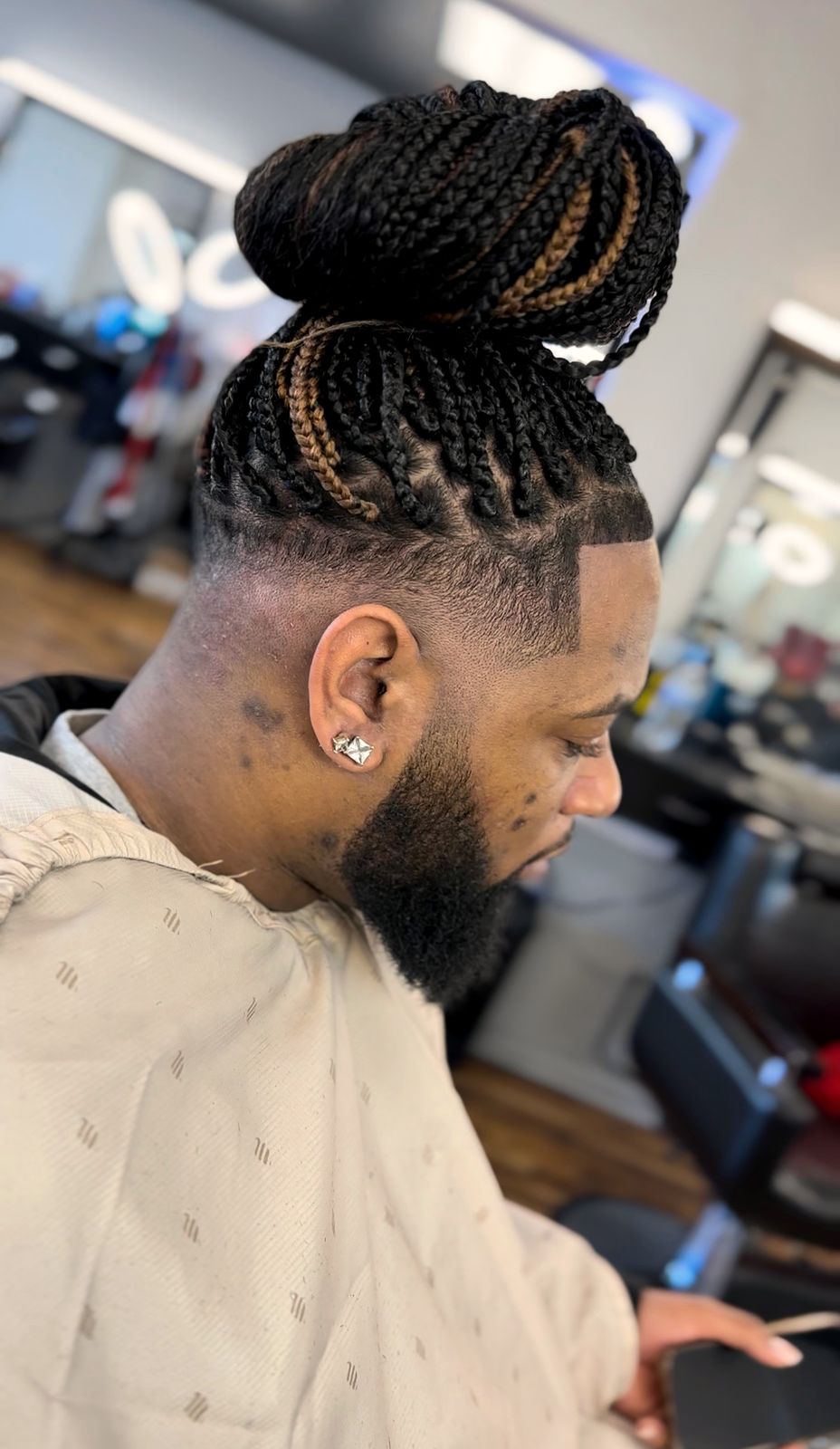 Braided top with skin fade and beard work