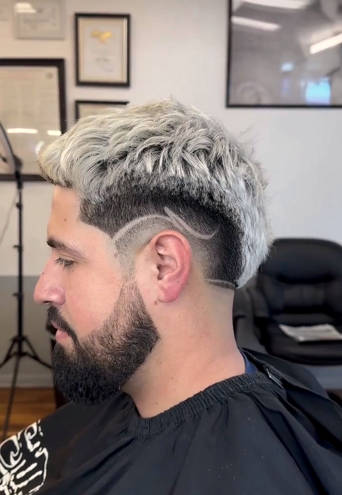 Platinum color with a freestyle design and full beard